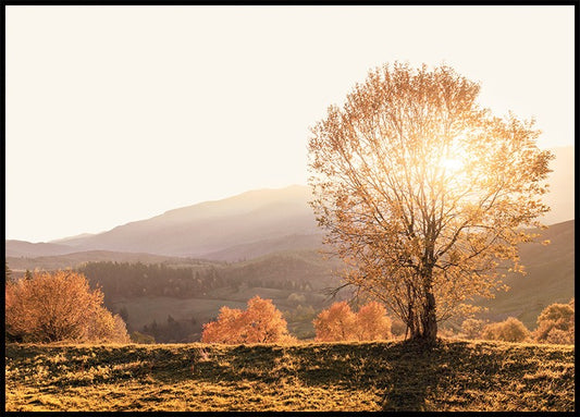 Watercolor autumn morning poster for nursery and home wall decor.