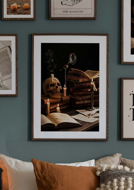 Watercolor mystical workplace poster for nursery and home wall decor.