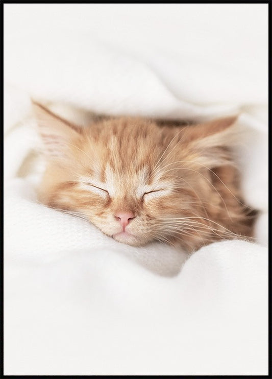 Watercolor sleepy kitten poster for nursery and home wall decor.