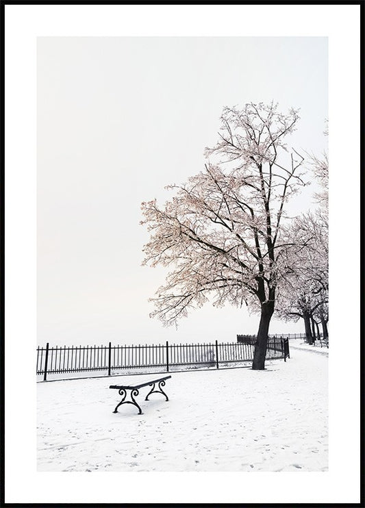 Watercolor winter bench poster for nursery and home wall decor.
