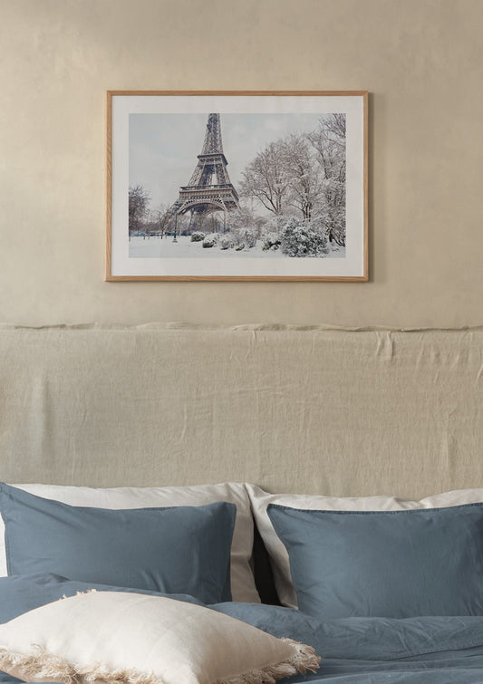 Watercolor winter in paris poster for nursery and home wall decor.