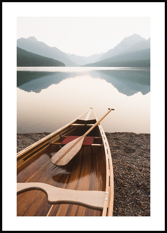 Watercolor wooden canoe poster for nursery and home wall decor.