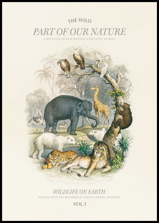 Watercolor wildlife on earth poster for nursery and home wall decor.