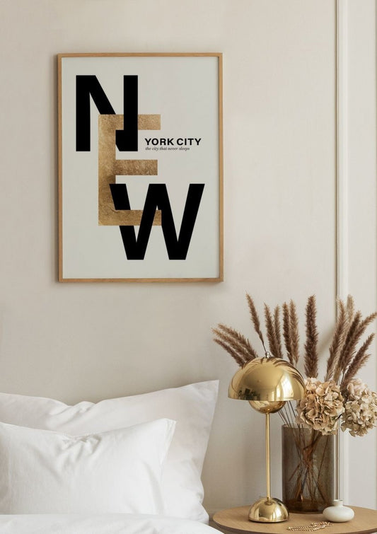 Watercolor typographic nyc poster for nursery and home wall decor.