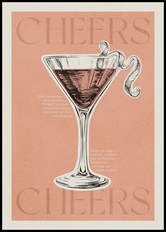 Watercolor cheers cosmopolitan poster for nursery and home wall decor.