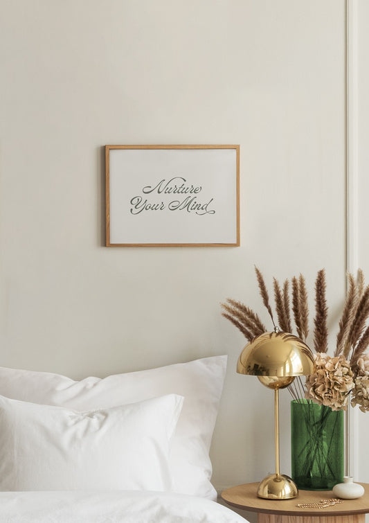 Watercolor nurture your mind poster for nursery and home wall decor.