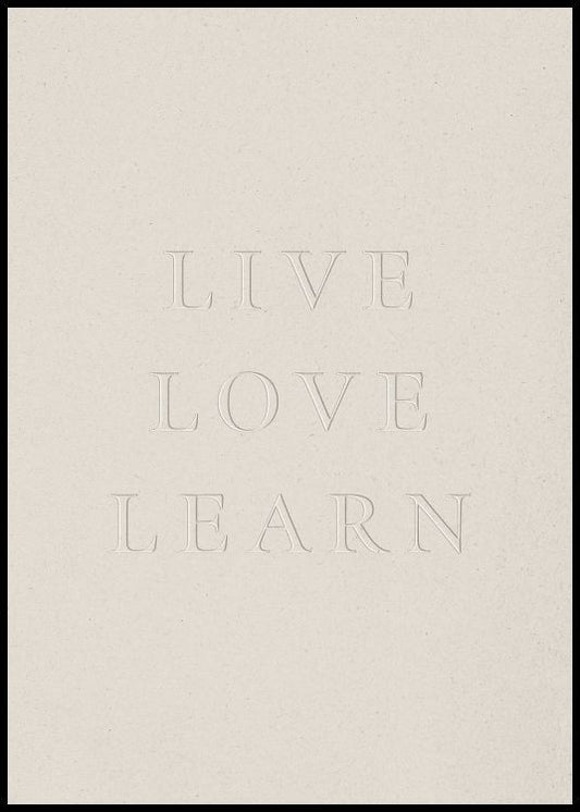 Watercolor live love learn poster for nursery and home wall decor.