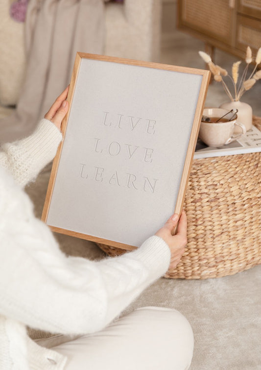 Watercolor live love learn poster for nursery and home wall decor.
