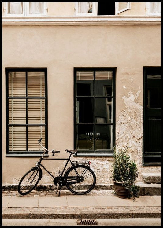 Watercolor black bicycle poster for nursery and home wall decor.