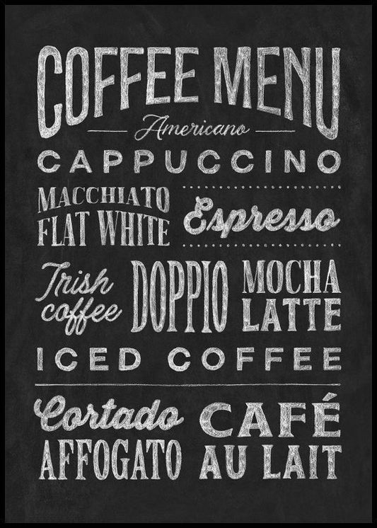 Watercolor coffee menu poster for nursery and home wall decor.