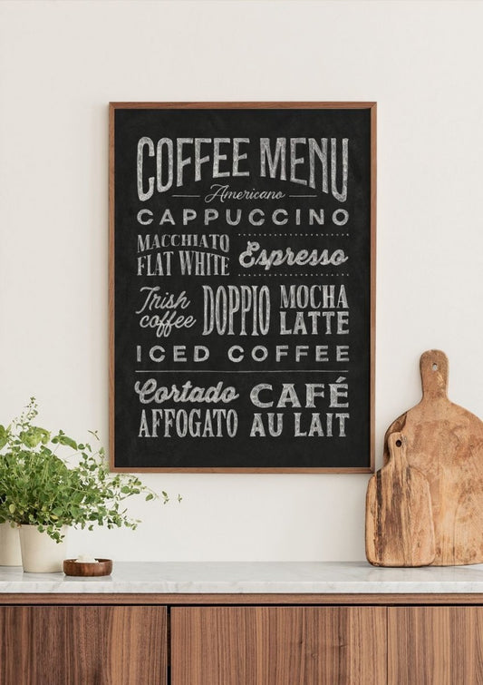 Watercolor coffee menu poster for nursery and home wall decor.