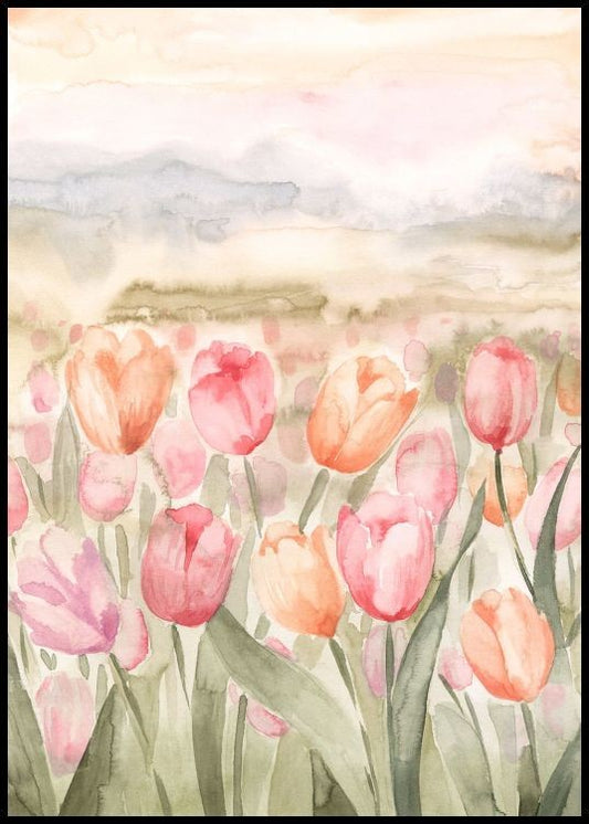 Watercolor watercolor tulips poster for nursery and home wall decor.