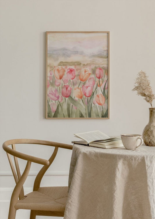 Watercolor watercolor tulips poster for nursery and home wall decor.