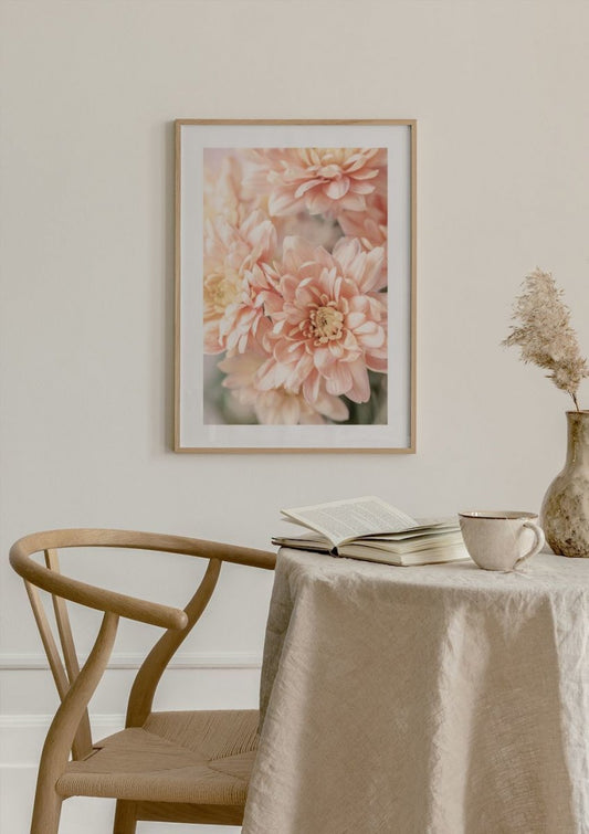 Watercolor pastel dahlias poster for nursery and home wall decor.