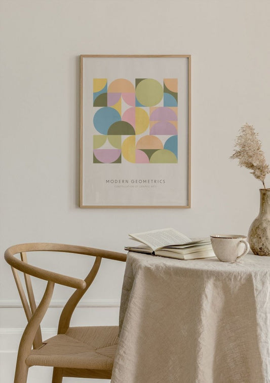 Watercolor modern geometrics poster for nursery and home wall decor.