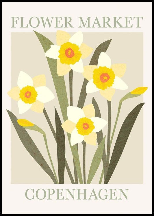Watercolor copenhagen flower market poster for nursery and home wall decor.
