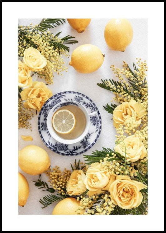 Watercolor lemon tea poster for nursery and home wall decor.