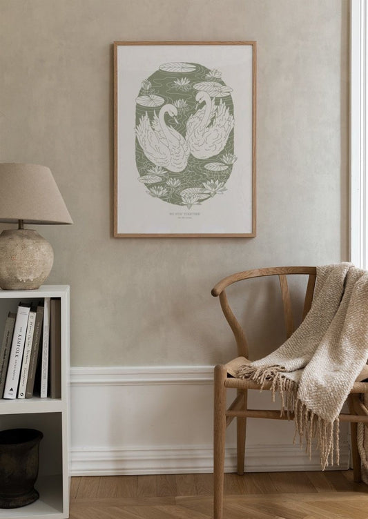 Watercolor like the swans poster for nursery and home wall decor.