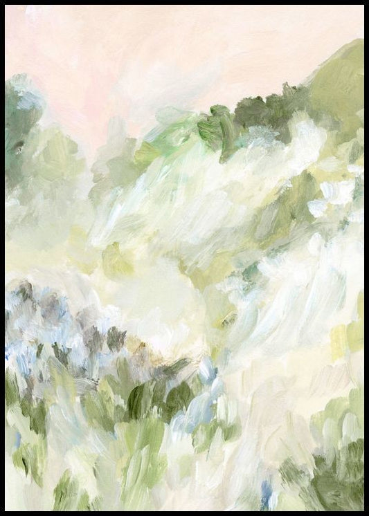 Watercolor abstract spring landscape poster for nursery and home wall decor.