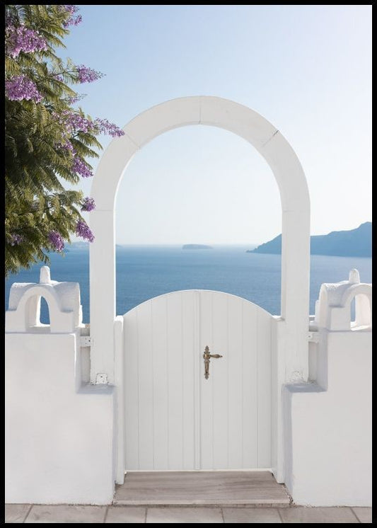 Watercolor mediterranean portal poster for nursery and home wall decor.