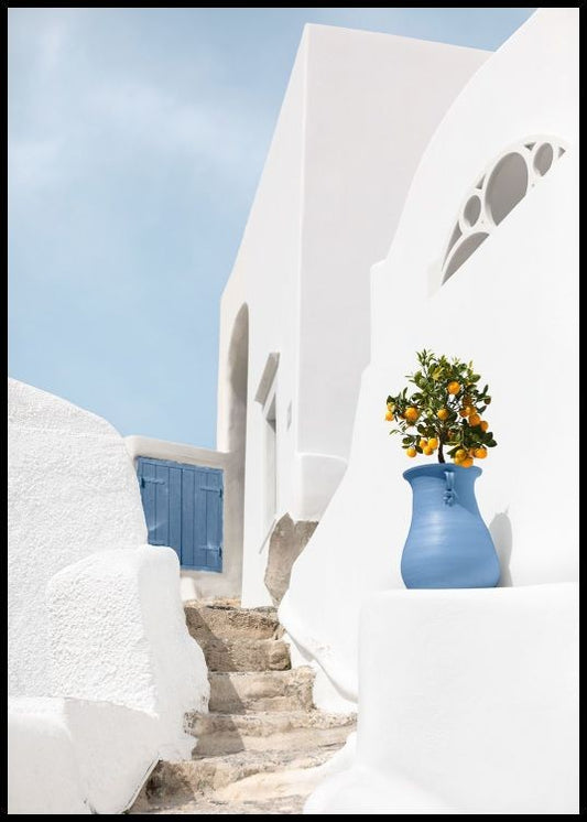 Watercolor mediterranean stairs poster for nursery and home wall decor.