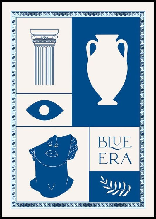 Watercolor blue era poster for nursery and home wall decor.