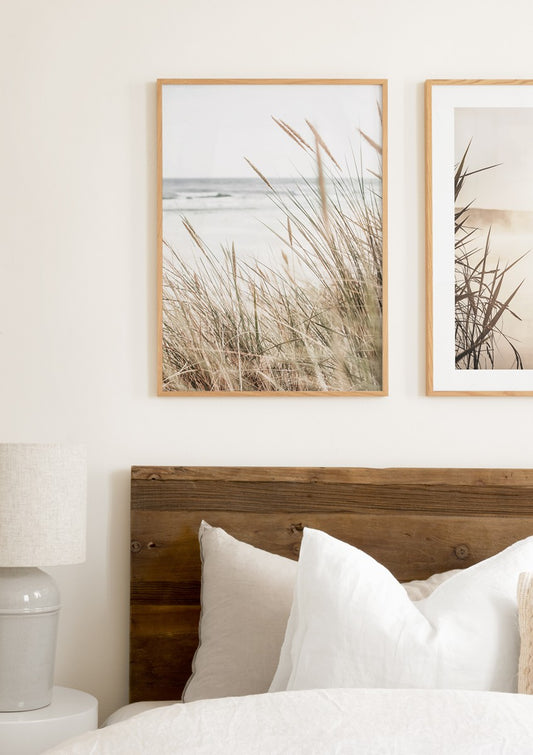 Watercolor beachy reeds poster for nursery and home wall decor.