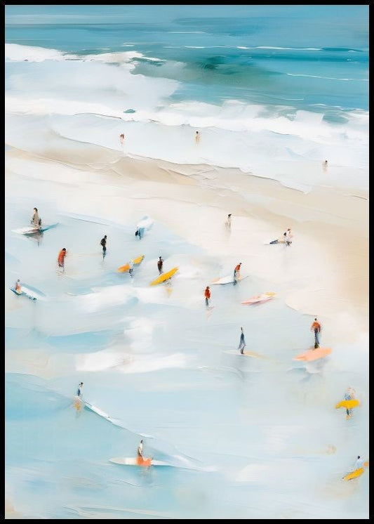 Watercolor surfer's paradise poster for nursery and home wall decor.