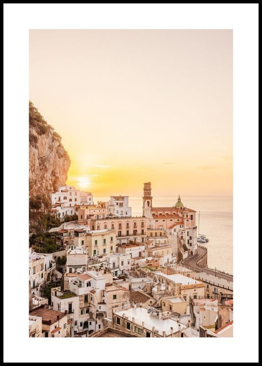 Watercolor italian sunset poster for nursery and home wall decor.