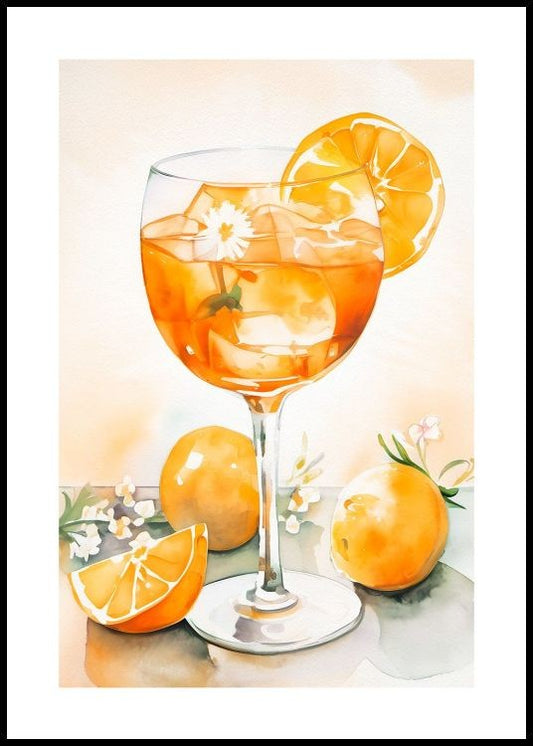 Watercolor aperol art poster for nursery and home wall decor.