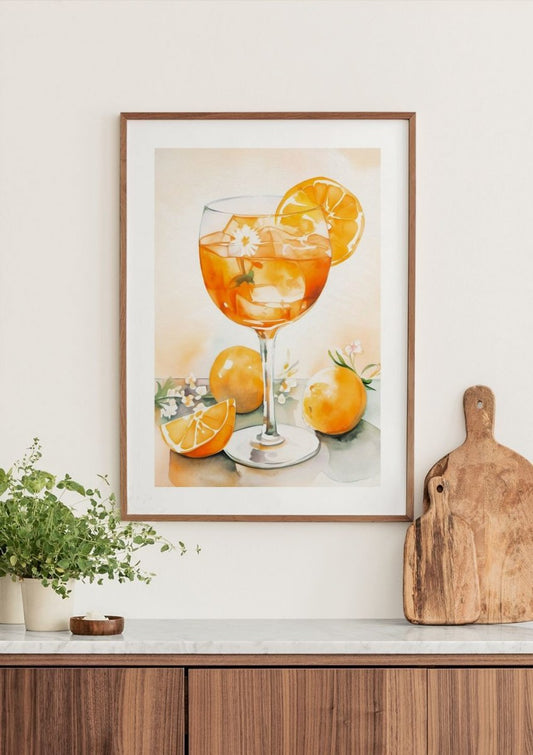 Watercolor aperol art poster for nursery and home wall decor.