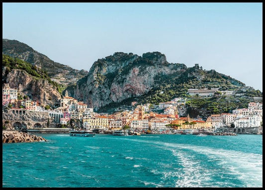 Watercolor approaching amalfi poster for nursery and home wall decor.