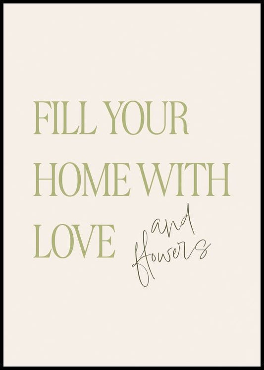 Watercolor love and flowers poster for nursery and home wall decor.