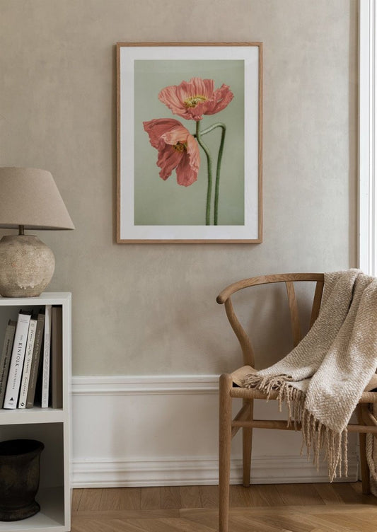 Watercolor poppy couple poster for nursery and home wall decor.