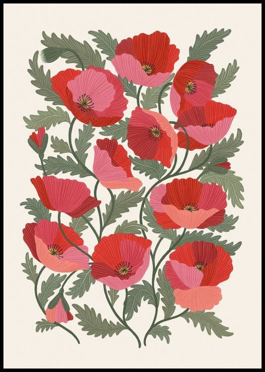 Watercolor poppy art poster for nursery and home wall decor.