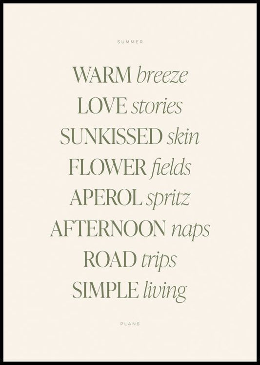 Watercolor summer plans poster for nursery and home wall decor.
