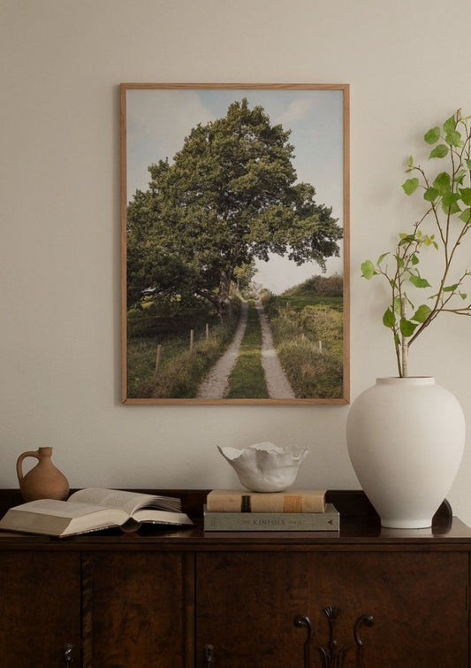 Watercolor path through greenery poster for nursery and home wall decor.