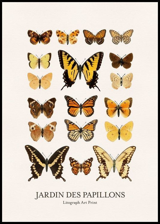 Watercolor jardin des papillons poster for nursery and home wall decor.