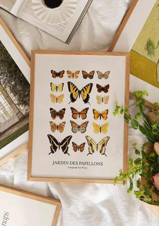 Watercolor jardin des papillons poster for nursery and home wall decor.