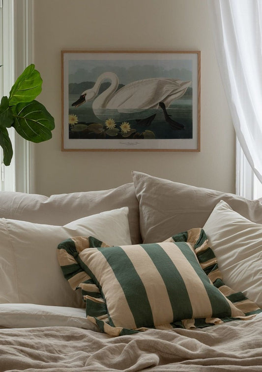 Watercolor vintage swan poster for nursery and home wall decor.