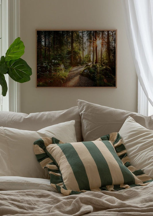 Watercolor forest pathway poster for nursery and home wall decor.
