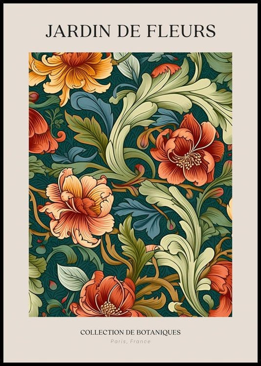 Watercolor jardin de fleurs no1 poster for nursery and home wall decor.