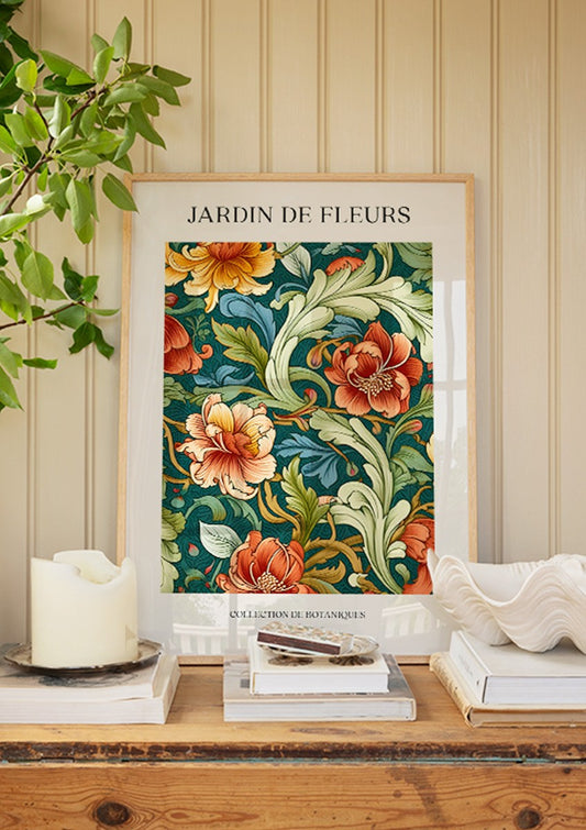 Watercolor jardin de fleurs no1 poster for nursery and home wall decor.