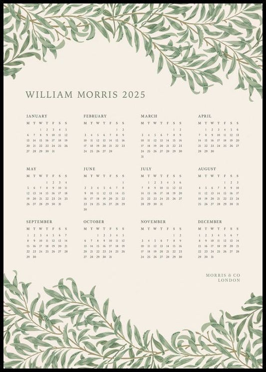 William Morris Green Calendar 2025 Poster