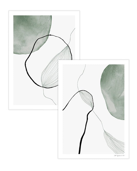 Watercolor green abstract poster pack for nursery and home wall decor.