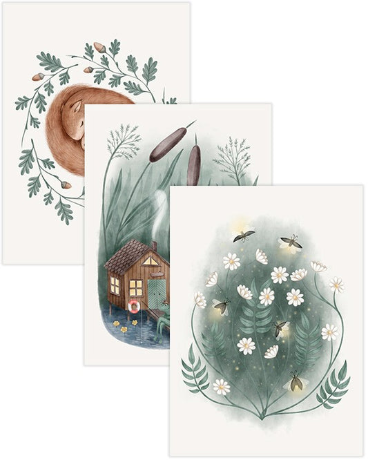 Watercolor kids nature poster pack for nursery and home wall decor.