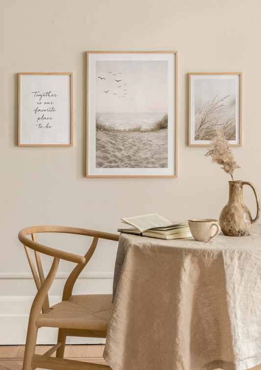 Watercolor soft beige poster pack for nursery and home wall decor.