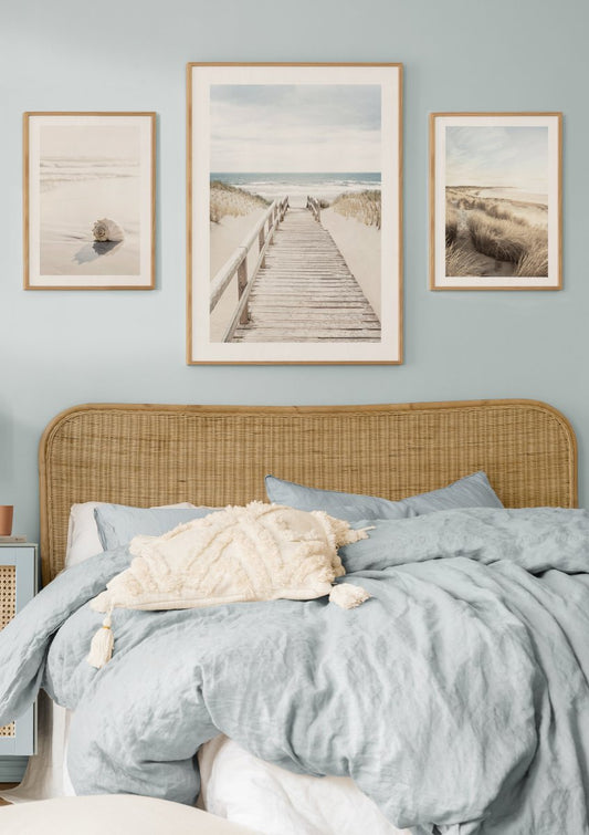 Watercolor calm beach poster pack for nursery and home wall decor.