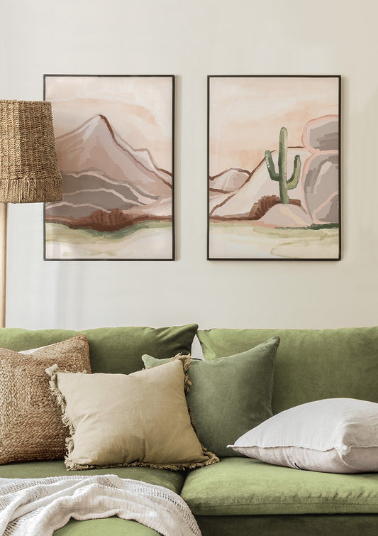 Watercolor boho landscape poster pack for nursery and home wall decor.