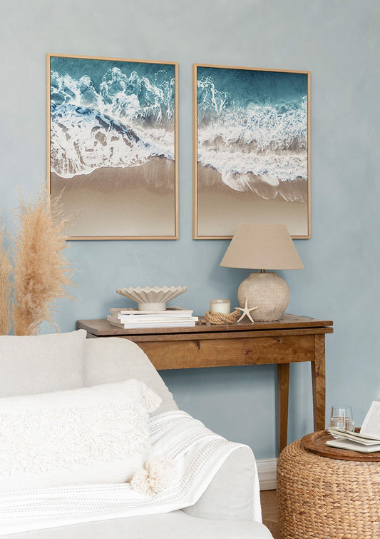 Watercolor tropical waves poster pack for nursery and home wall decor.